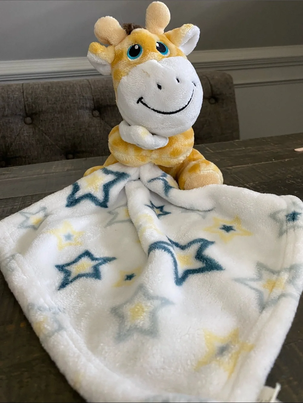 Little Beginnings Giraffe Star-Print Security Blanket for Kids - White & Yellow